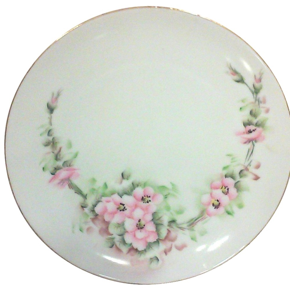 Bavarian Floral Porcelain Plate with Pink Flowers